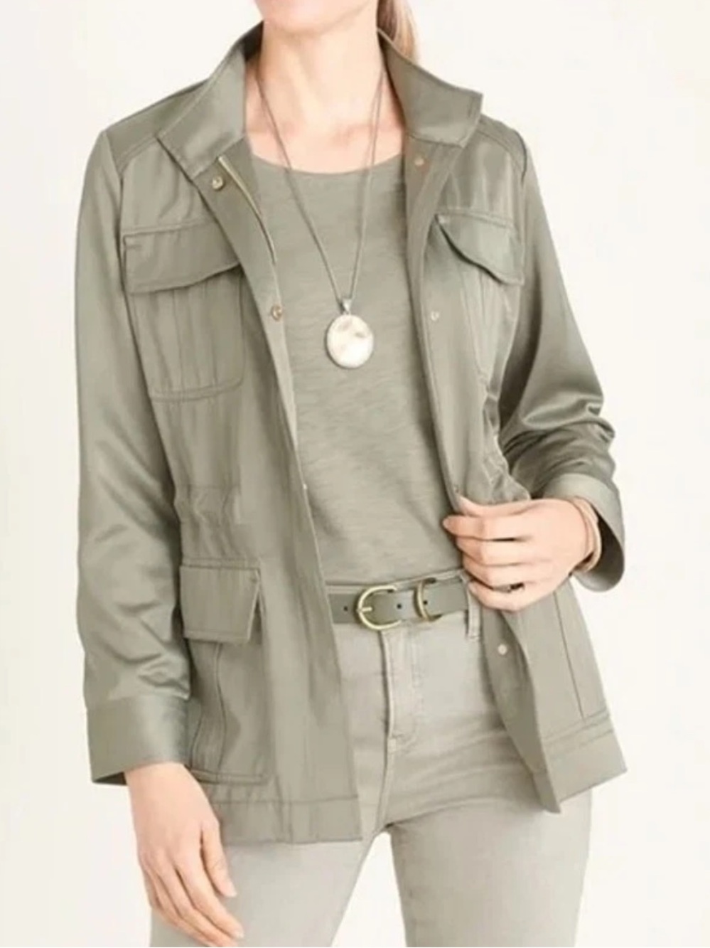 Chico's Satin Utility Jacket Sage Green Size 16/18